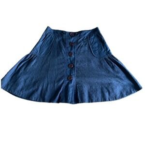Anthropologie Odille Blue Cotton Pleated Eyelet Mini Skirt Size 6
